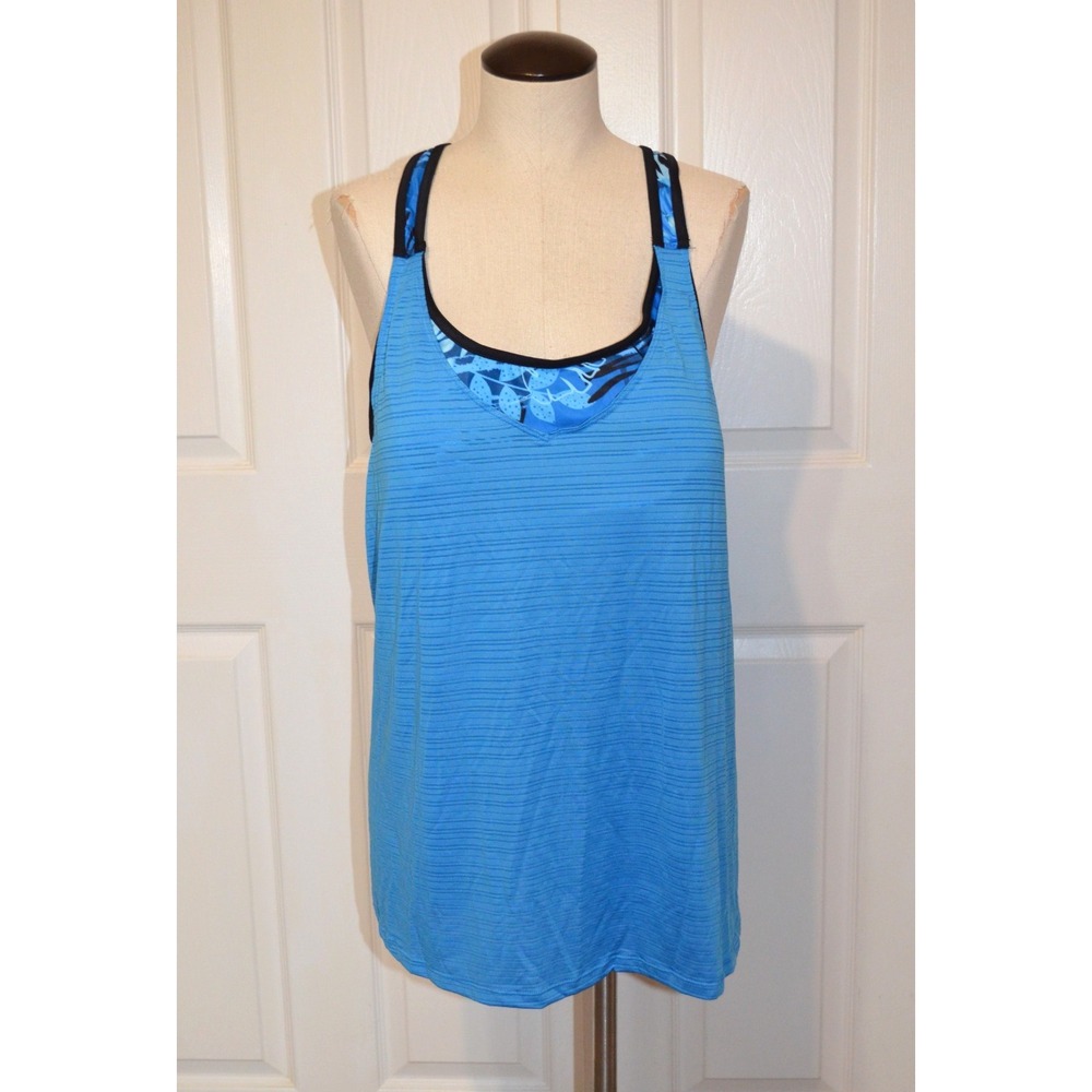 Angel Season Athletic Tank Swimsuit Top Womens 4XL Blue Floral